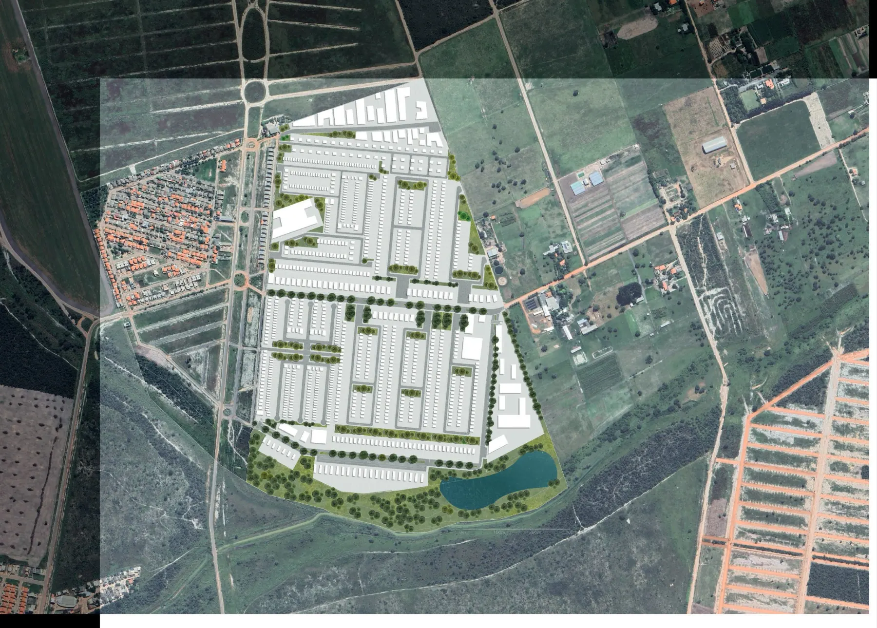 Vista aérea do masterplan Zapponi Alvorada com as fases do bairro